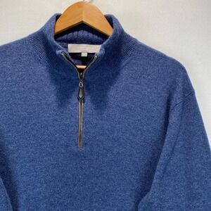 Neiman Marcus NanoCashmere Quarter Zip Mens XL Blue 100% Cashmere Sweater